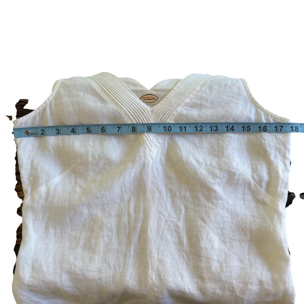 Vintage Talbots size 2 White 100% Irish Linen V-Neck Pintuck Sleeveless Tank Top - Picture 5 of 6